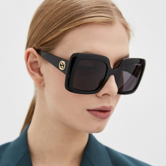 Gucci Women Sunglasses Black Gray Square Oversized GG0896S LOGO 001 NEW - Picture 8 of 10